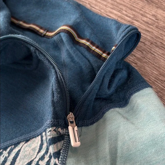 Smartwool Merino 250 Woman’s Quarter Zip Turtleneck Sweater Geometric Teal Aqua - Picture 3 of 8